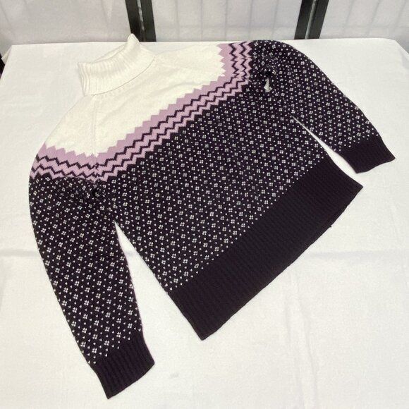 Envision Ave Long Raglan Sleeve Knit Turtleneck Ski Sweater Plum White Pink XL - Picture 8 of 11